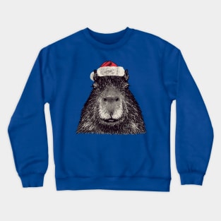 Christmas Capybara with Santa Hat Crewneck Sweatshirt